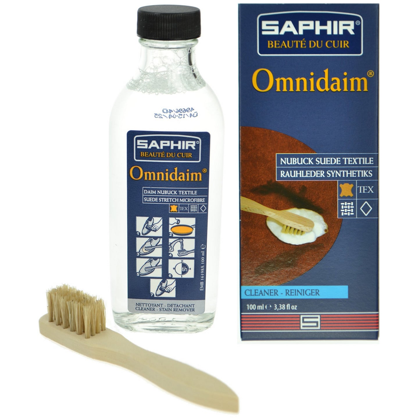 Saphir Omnidaim Nubuck, Suede & Textile Cleaner with Brush - 100ml
