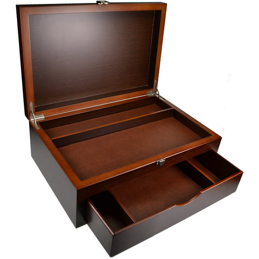 Valet Box - Dark Kassod Wood with Leather Lined Drawer