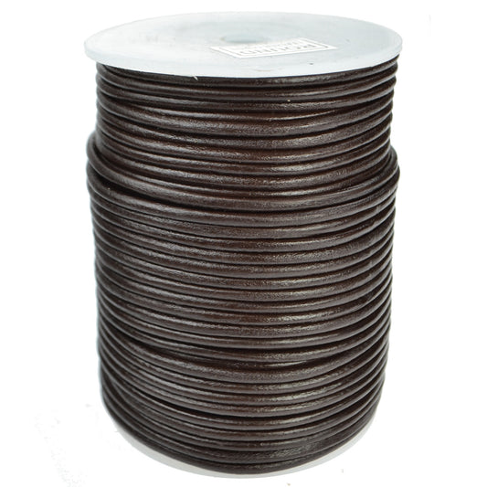 Round Leather Shoe Laces - Polished Dark Brown 3mm
