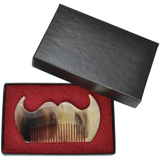 Real Horn Moustache Comb in Presentation Box - 6cm Long