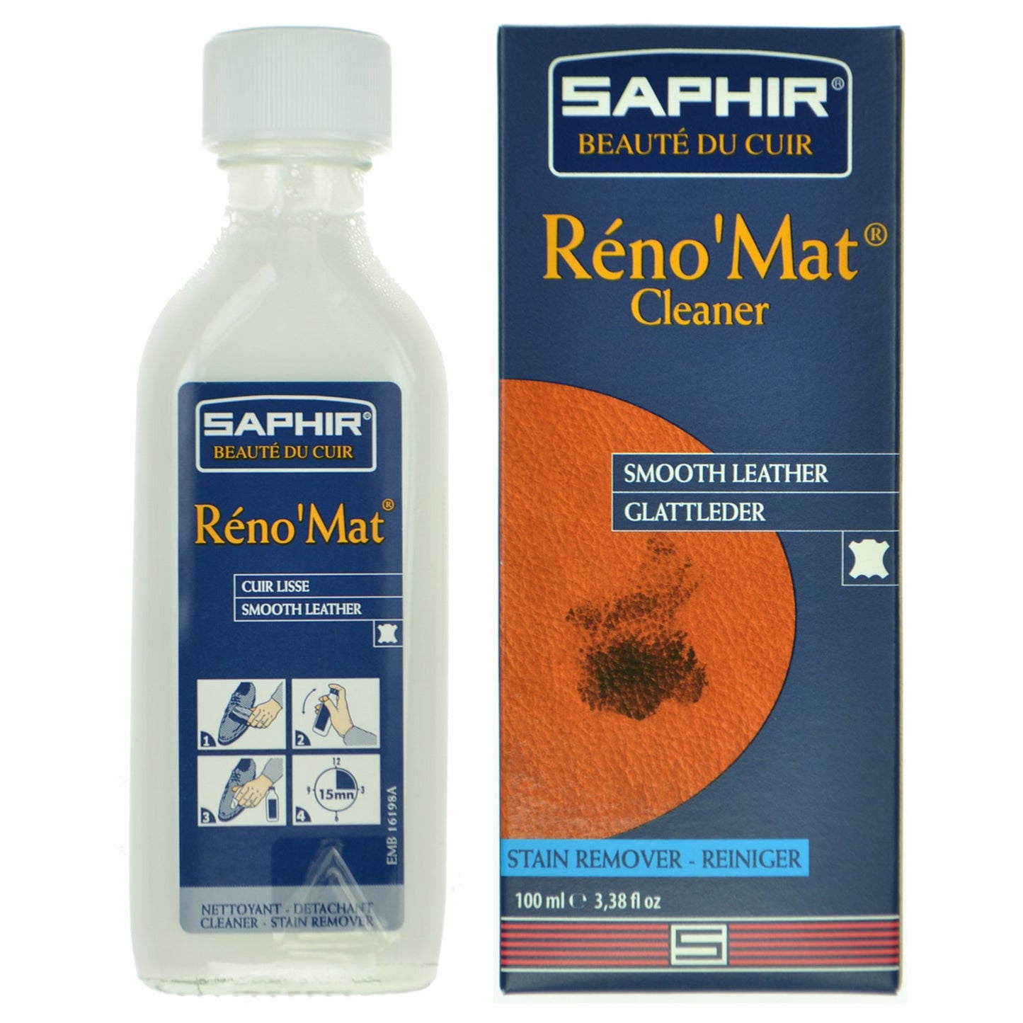 Saphir Renomat  Leather Cleaner and Stain Remover Liquid - Neutral - 100ml