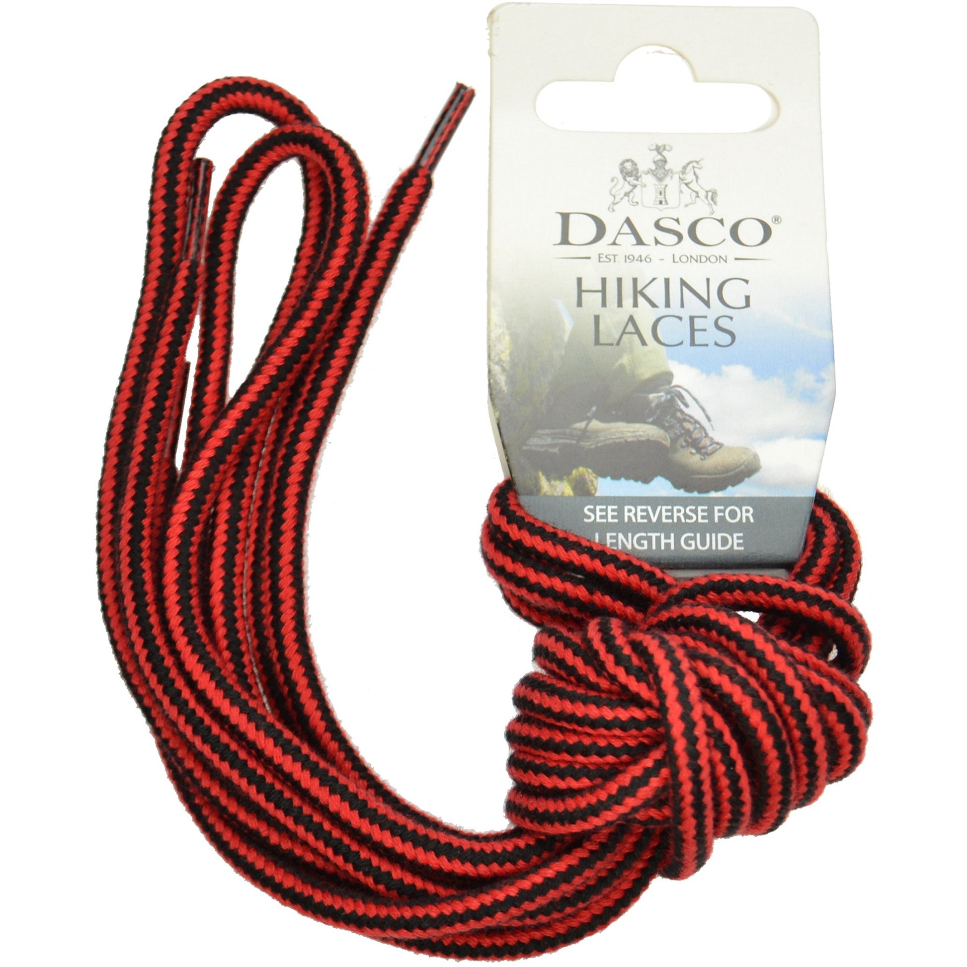 140cm Dasco Cord Hiking Shoe Laces Black Red pair