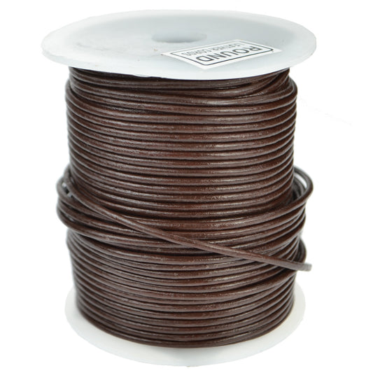 Thin Round Leather Shoe Laces - Polished Brown 2mm
