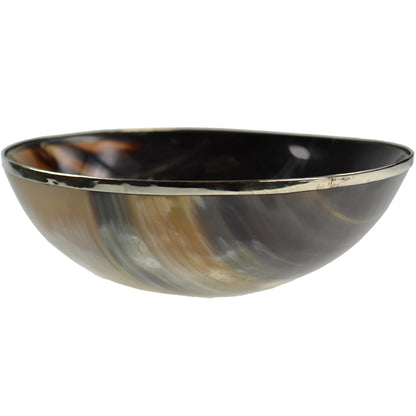 Real horn bowl with metal rim - Size Large (8")