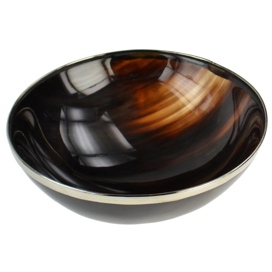 Real horn bowl with metal rim - Size Medium (6")