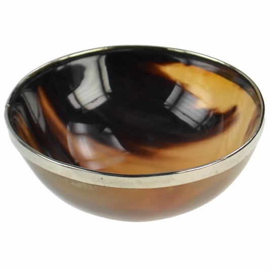 Real horn bowl with metal rim - Size Small (4")