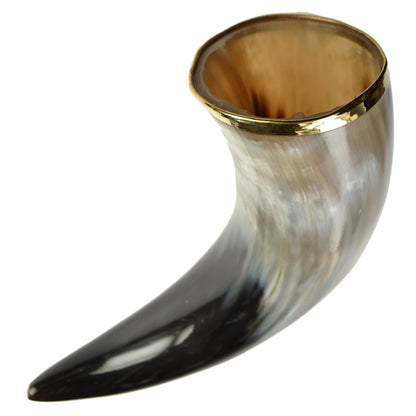 Real Horn 12" Drinking Horn with Metal Rim