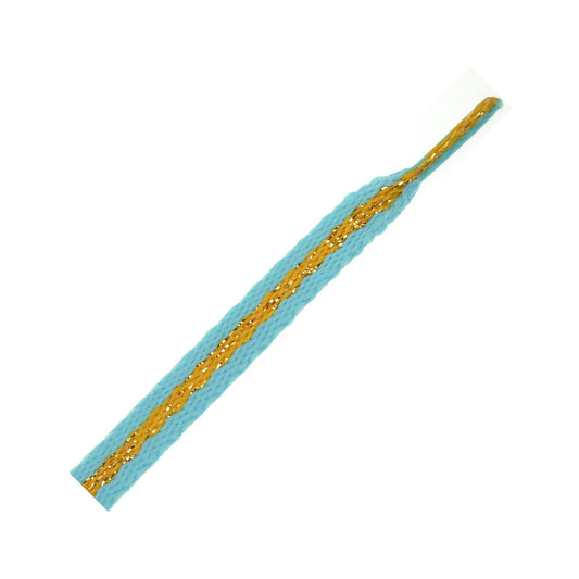 100cm Fashion Shoe Laces - Aqua blue with a gold stripe